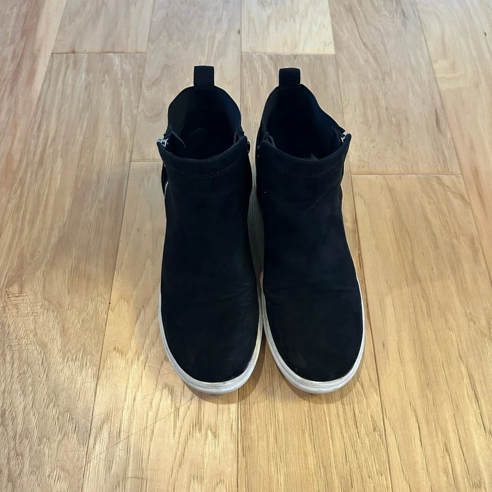 Black suede wedge boots with zippers; women’s size 9; gently used. - Picture 2 of 5